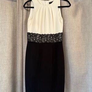 White House Black Market Black and Cream Midi Dress